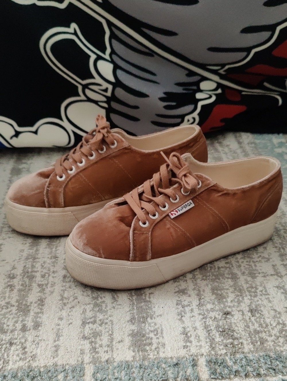 Superga Women’s Velvet Platform Sneakers in Blush Pink